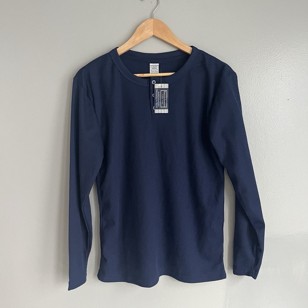 Essential Sleepwear Seven Apparel Thermal‎ Henley Shirt Long Sleeve Navy M NWT